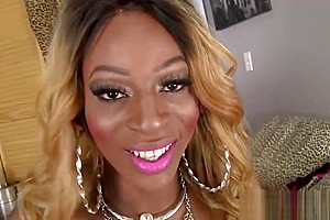 Adorable black tgirl having great time