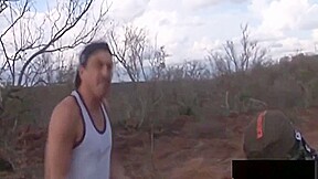 African Slave Takes Two Long Schlongs Outdoors