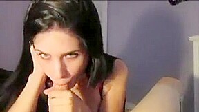 Amateur dark haired beauty giving POV blowjob cum in mouth
