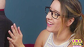 Amateur 21yo CFNM gal with glasses sucks n jerks cock 4 cum