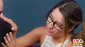 Amateur 21yo CFNM gal with glasses sucks n jerks cock 4 cum