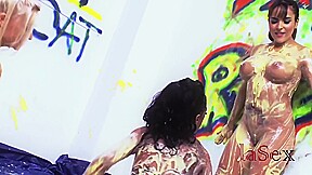 Another Lesbian Threesome Featuring Three Horny Girls Who Make A Mess