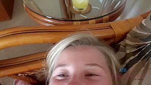 Aroused blonde girl, Carolina Sweets likes to suck dick and rub it with her soft feet