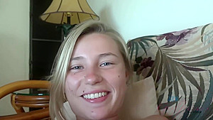Aroused blonde girl, Carolina Sweets likes to suck dick and rub it with her soft feet