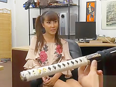 Asian babe sells samurai and fucked hard
