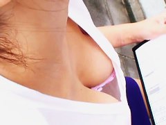 Asian babe with big boobs in down blouse video