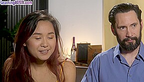 Asian beauty fucked in BDSM session by big white cock
