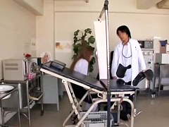 Asian nude pussy gets fingered by the kinky gynecologist 