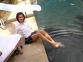 Asian shows off size 5 feet then masturbates with dildo