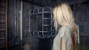 BDSM sub dominated in pillory before group