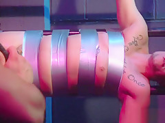 BDSM sub flogged while deepthroating dick