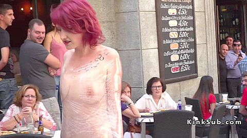 Babe Wrapped In Plastic In Public
