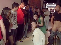 Babe dp gangbanged in public bar
