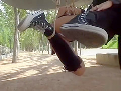 Babe in bondage group public banged