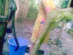 Bangla desi shameless village cousin-Nupur bathing outdoors