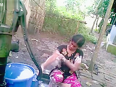 Bangla desi shameless village cousin-Nupur bathing outdoors