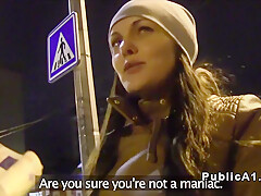 Bangs Brunette In Public For Money