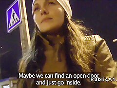 Bangs Brunette In Public For Money