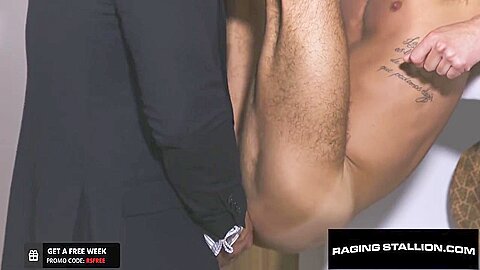 Bearded Hunk Drills Hot Shot Jock