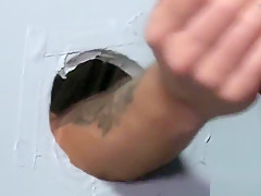 Bears jerk thru gloryhole and fuck for cum