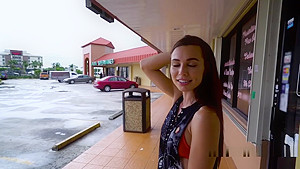 Beautiful Brunette Playing Hard In Public