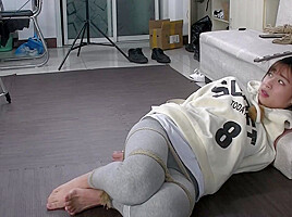 Beautiful Chinese Girl Hogtied Struggling Tickling