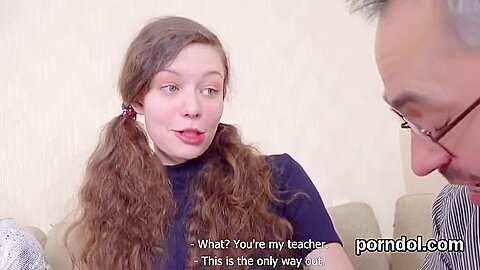 Beautiful Kitten Is Being Tempted By Her Aged Lecturer