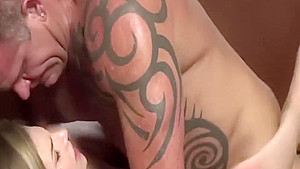 Beautiful blond babe gets fucked by older guy
