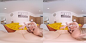 Beautiful blonde bounces her big booty on a sex doll in VR