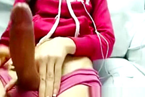 Beautiful hung big cock transsexual masturbates on TScumshot