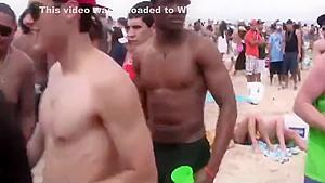 Beautiful naked blonde kiss, twerk, in a beach party