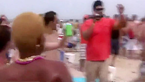 Beautiful naked blonde kiss, twerk, in a beach party