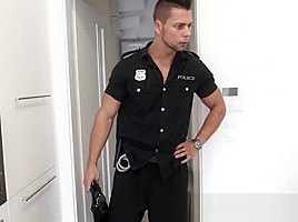 Beefy policeman Angelo Godshack masturbating on patrol