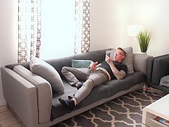 Bellah Dahl finds roommate jerking off so she fucks him hard