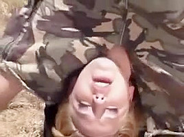 Big Breasted Blonde Hottie Braces Herself For A Hard Pounding Outside