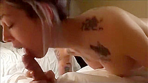 Big Tits Tatt'd Chick Deepthroats and Fucks Big Cut Cock with Cumshot