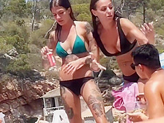 - Big boob topless babe with friends on beach