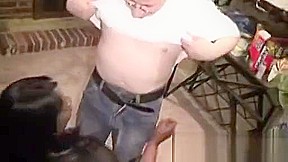 Black busty milf enjoys with white chubby guy