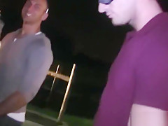 Blindfolded twinks tugging dongs at hazing