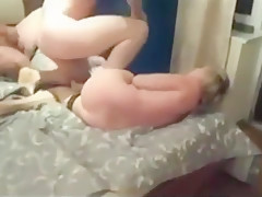 Blond takes on 3 cocks