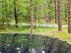 Blonde In High Heels Masturbates With A Dildo Stuck To The Car