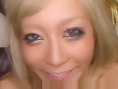 Blonde asian babe gets a warm cum facial