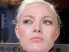 Blonde in device bondage rides Sybian