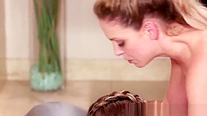 Blonde masseuse fingering and licking