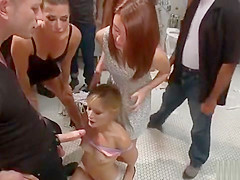 Blonde public disgraced in restroom