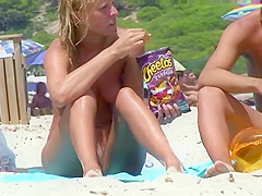Blonde teen 18+ on the beach fully naked in public showing tight pussy!