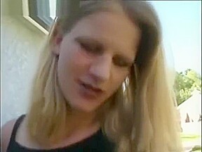 Blonde tramp takes cock in backyard with panties on in miniskirt
