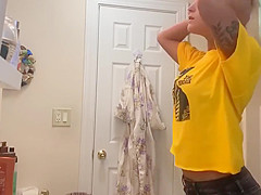Blonde with Tattoo Filmed Completely Naked On 2
