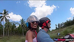Blowjob in public from his sexy Asian girlfriend somewhere in Thailand