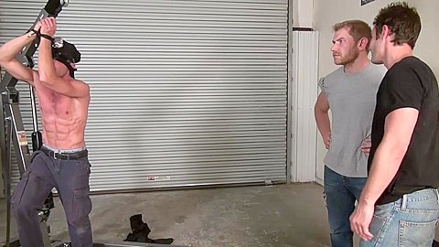 Bound Lance Hart Receives Footjob While Riding Dildo